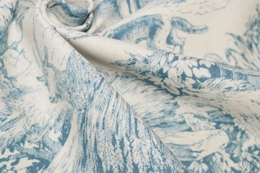 TESSUTO COTONE PANAMA TOILE DE JOUY AZZURRO