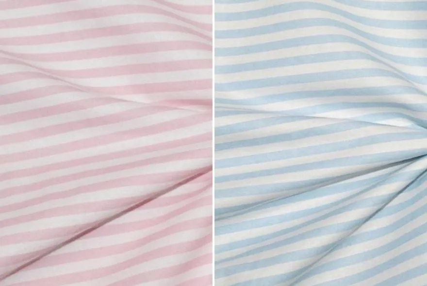 TESSUTO COTONE RIGHE ROSA E CELESTE