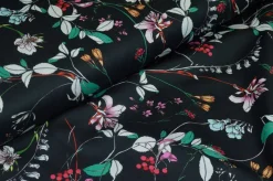 TESSUTO COTONE STRETCH FANTASIA FIORE FONDO NERO