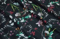 TESSUTO COTONE STRETCH FANTASIA FIORE FONDO NERO