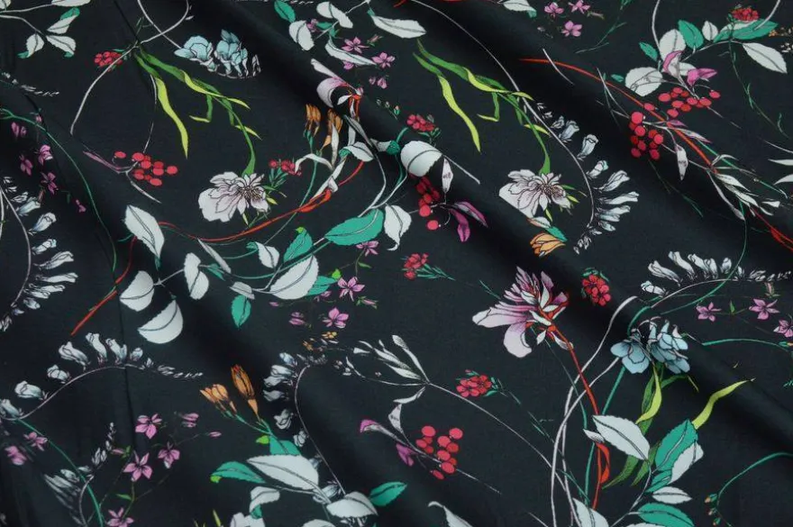 TESSUTO COTONE STRETCH FANTASIA FIORE FONDO NERO