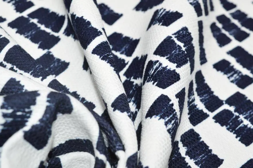 TESSUTO COTONE STRETCH FANTASIA BIANCA E BLU