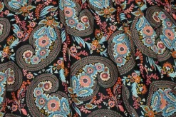 TESSUTO CREPE DE CHINE DISEGNO CASHMERE FONDO NERO
