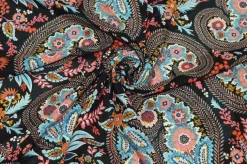 TESSUTO CREPE DE CHINE DISEGNO CASHMERE FONDO NERO