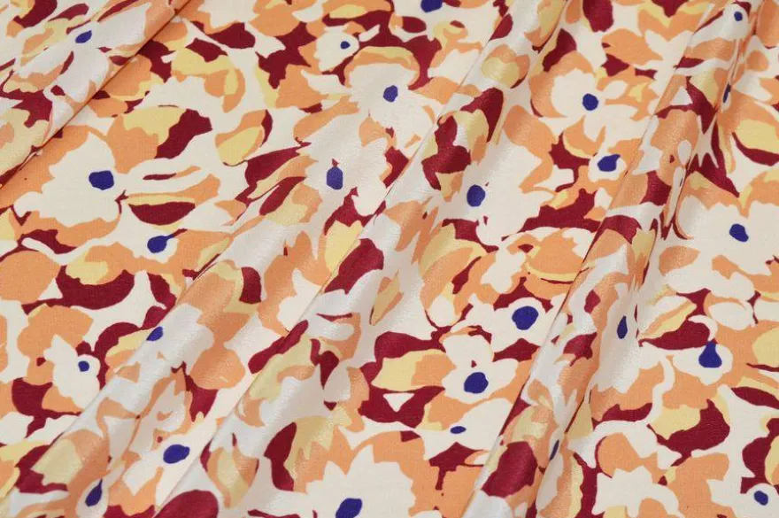 TESSUTO CREPE DE CHINE PURA SETA FIORE ASTRATTO BORDEAUX