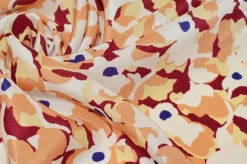 TESSUTO CREPE DE CHINE PURA SETA FIORE ASTRATTO BORDEAUX
