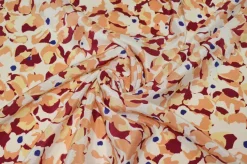 TESSUTO CREPE DE CHINE PURA SETA FIORE ASTRATTO BORDEAUX