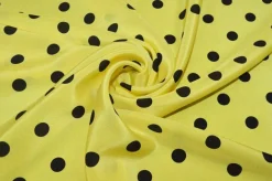 TESSUTO CREPE DE CHINE PURA SETA POIS NERO FONDO GIALLO