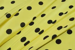 TESSUTO CREPE DE CHINE PURA SETA POIS NERO FONDO GIALLO
