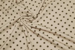 TESSUTO CREPE ELASTICIZZATO FONDO BEIGE CHIARO BOLLO VERDE