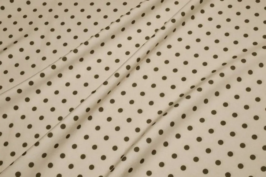 TESSUTO CREPE ELASTICIZZATO FONDO BEIGE CHIARO BOLLO VERDE
