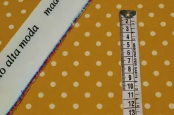 TESSUTO CREPE ELASTICIZZATO FONDO SENAPE BOLLO PANNA