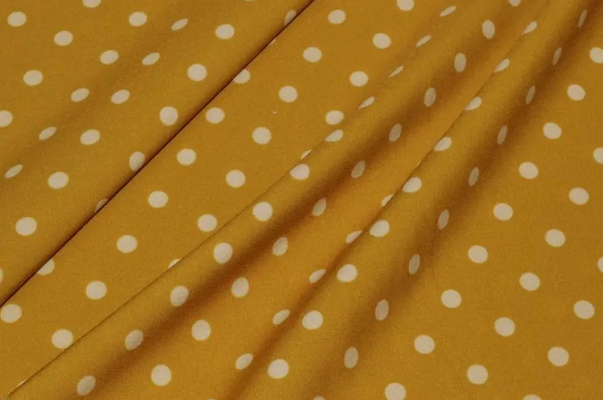 TESSUTO CREPE ELASTICIZZATO FONDO SENAPE BOLLO PANNA