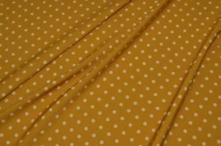 TESSUTO CREPE ELASTICIZZATO FONDO SENAPE BOLLO PANNA