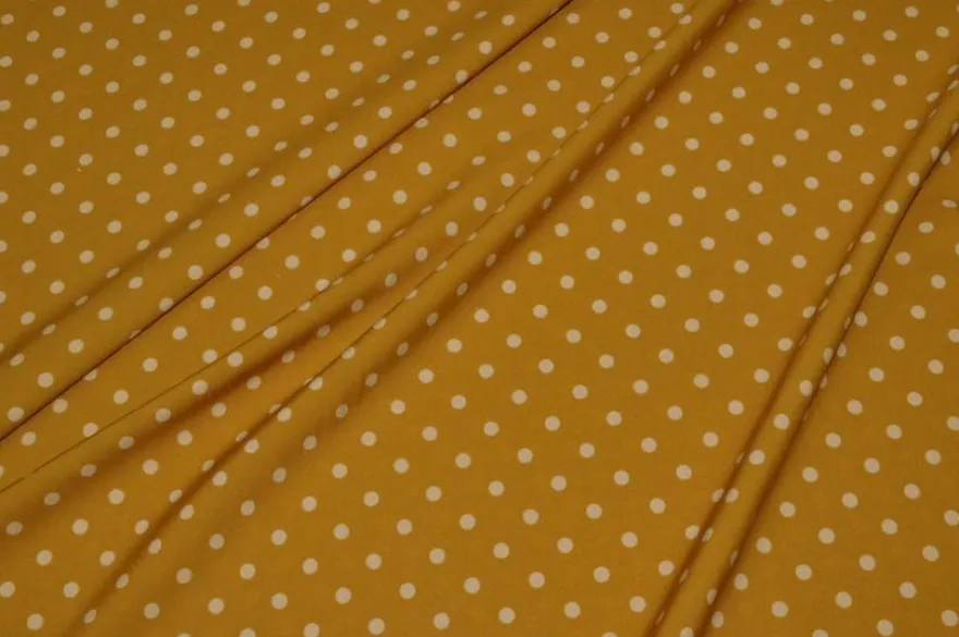 TESSUTO CREPE ELASTICIZZATO FONDO SENAPE BOLLO PANNA