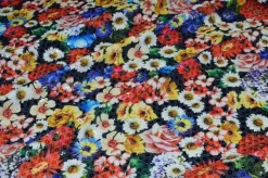 TESSUTO CREPE FANTASIA FLOREALE CON PAILLETTES APPLICATE