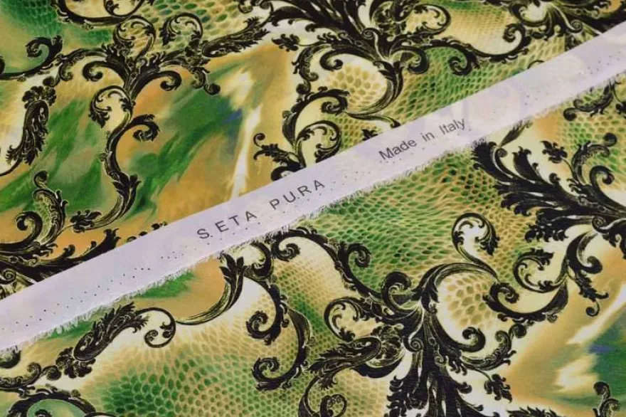 TESSUTO CREPE PURA SETA FANTASIA ALTA MODA VERDE