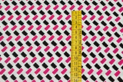 TESSUTO CREPE PURA VISCOSA FANTASIA GEOMETRICA FUCSIA NERO
