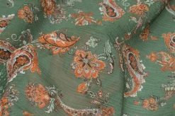 TESSUTO CREPON DISEGNO CASHMERE ARANCIO E VERDE