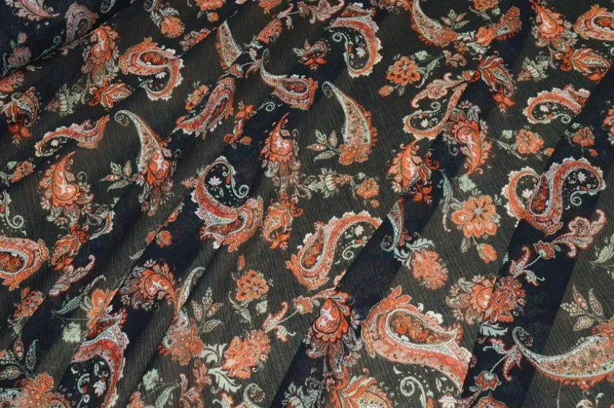 TESSUTO CREPON DISEGNO CASHMERE FONDO NERO