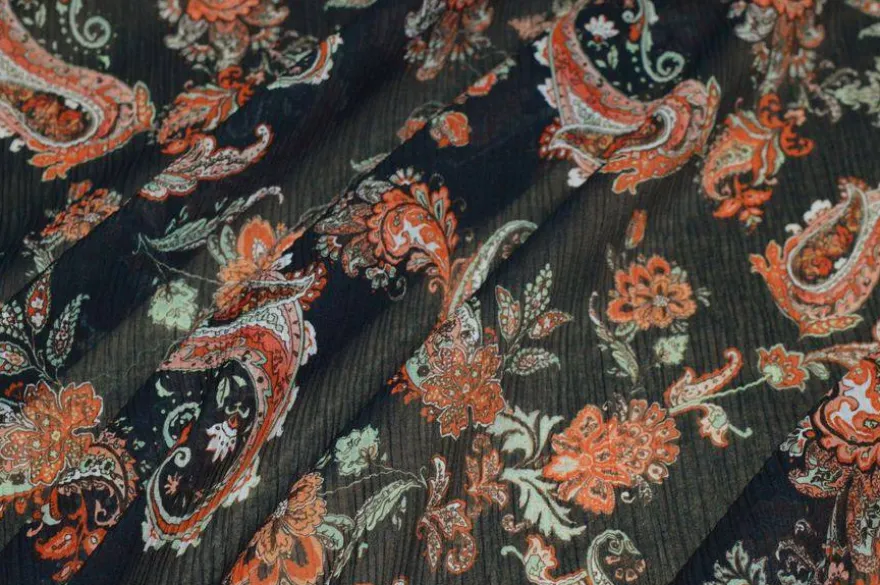 TESSUTO CREPON DISEGNO CASHMERE FONDO NERO