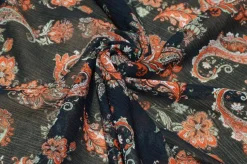 TESSUTO CREPON DISEGNO CASHMERE FONDO NERO