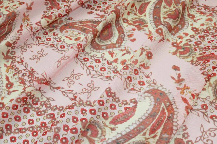 TESSUTO CREPON DISEGNO CASHMERE ROSA