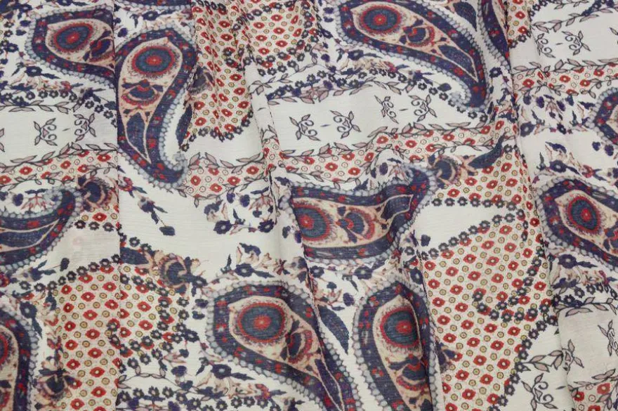 TESSUTO CREPON DISEGNO CASHMERE BIANCO E BLU