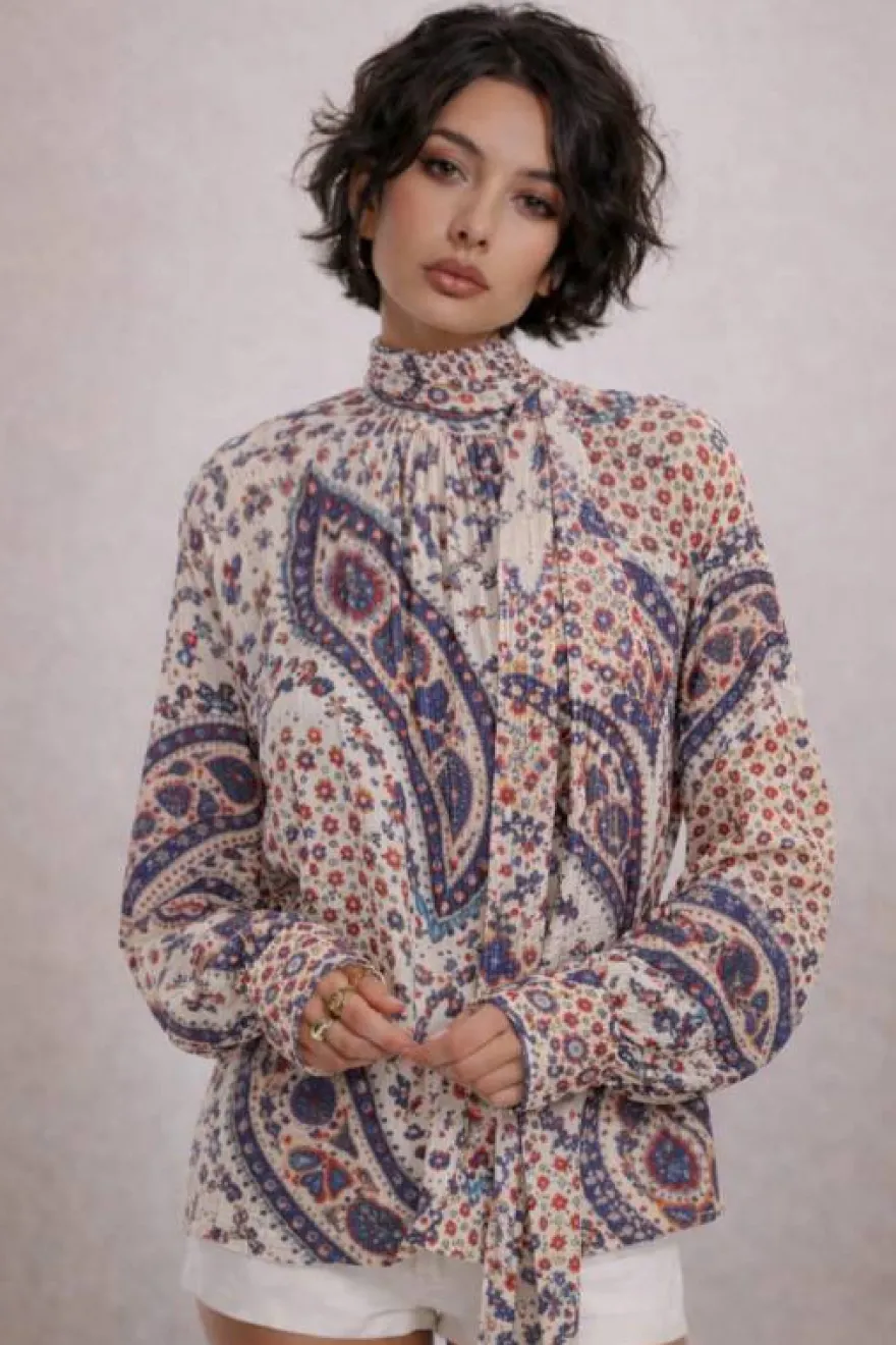 TESSUTO CREPON DISEGNO CASHMERE BIANCO E BLU