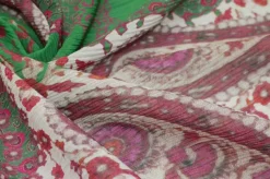 TESSUTO CREPON DISEGNO CASHMERE FUCSIA E VERDE