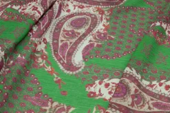 TESSUTO CREPON DISEGNO CASHMERE FUCSIA E VERDE