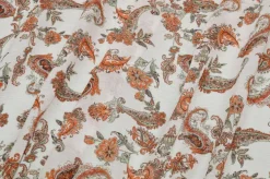TESSUTO CREPON DISEGNO CASHMERE BIANCO E ARANCIO