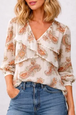 TESSUTO CREPON DISEGNO CASHMERE BIANCO E ARANCIO