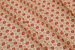 TESSUTO CREPON FANTASIA FIORELLINO ROSSO FONDO BEIGE