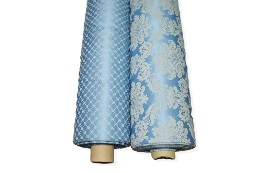 TESSUTO DAMASCATO COORDINATI AZZURRO