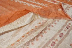 TESSUTO DOPPIA ORGANZA ARANCIO CON FIORE RICAMATO