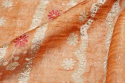 TESSUTO DOPPIA ORGANZA ARANCIO CON FIORE RICAMATO