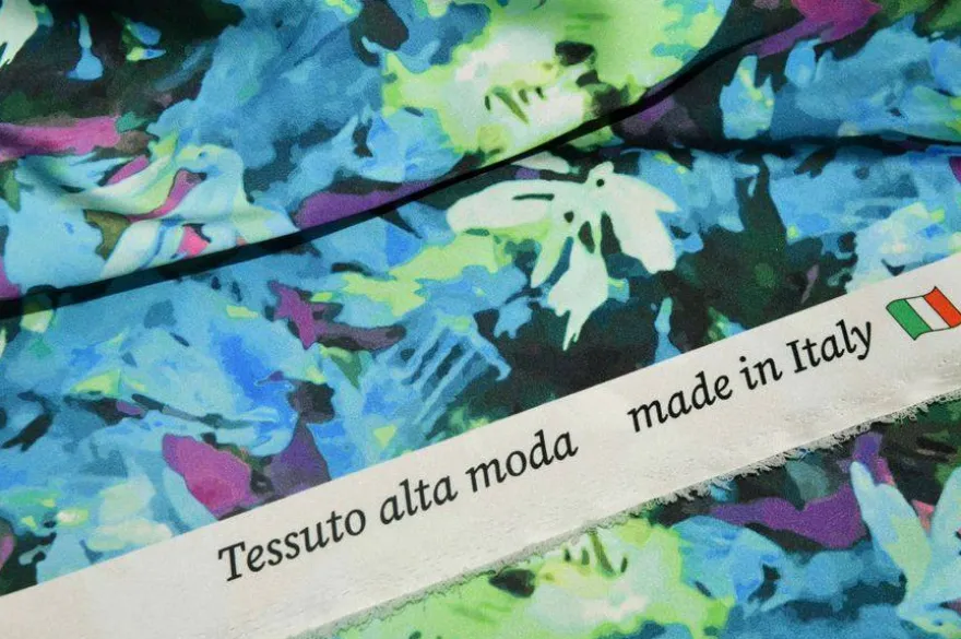 TESSUTO FANTASIA FIORE ASTRATTO AZZURRO