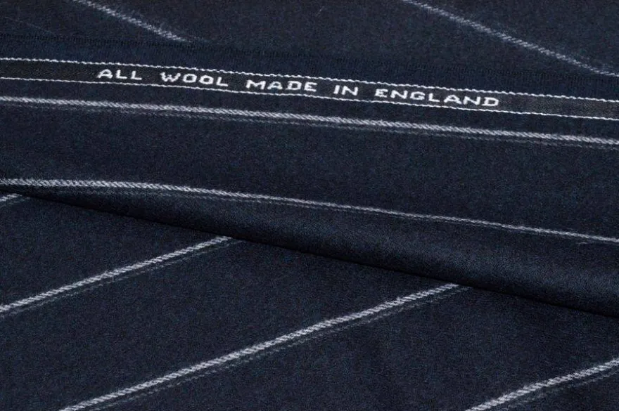 TESSUTO FLANELLA PURA LANA MADE IN ENGLAND BLU GESSATO LARGO