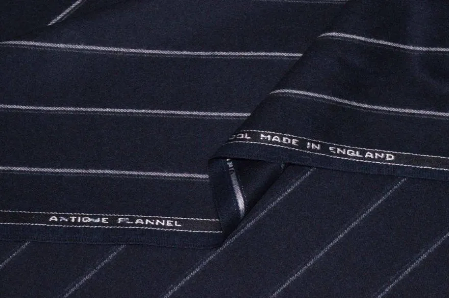 TESSUTO FLANELLA PURA LANA MADE IN ENGLAND BLU GESSATO LARGO