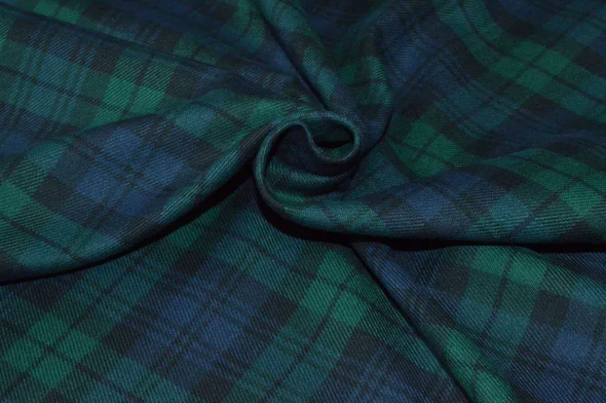 TESSUTO FLANELLA PURO COTONE TARTAN VERDE BLU