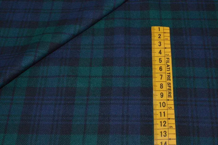 TESSUTO FLANELLA PURO COTONE TARTAN VERDE BLU