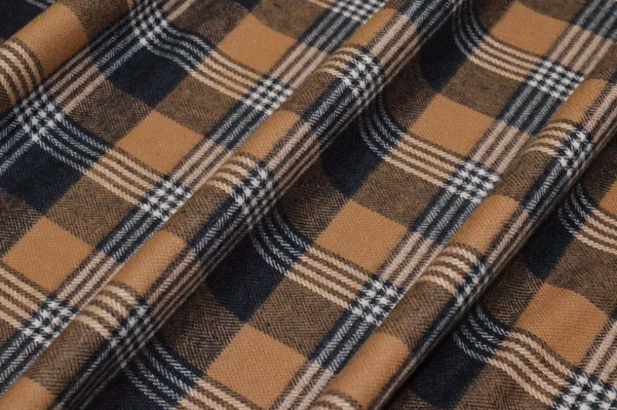 TESSUTO FLANELLA PURO COTONE SCACCO BEIGE