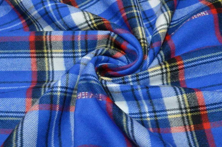 TESSUTO FLANELLA PURO COTONE TARTAN AZZURRO