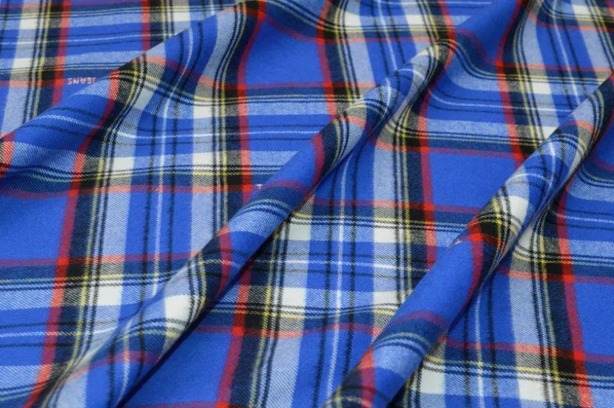 TESSUTO FLANELLA PURO COTONE TARTAN AZZURRO