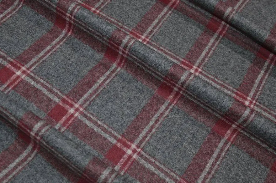 TESSUTO FLANELLA SCACCO GRIGIO ROSSO