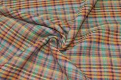 TESSUTO GARZA PURO LINO SCACCO MULTICOLOR
