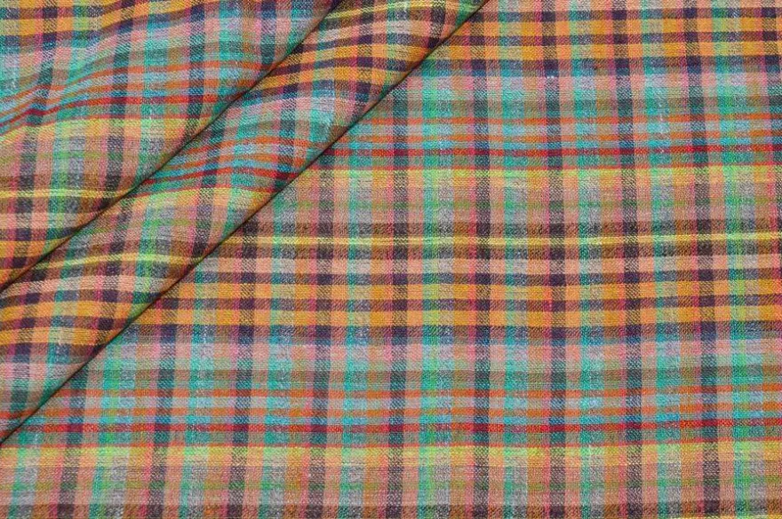 TESSUTO GARZA PURO LINO SCACCO MULTICOLOR