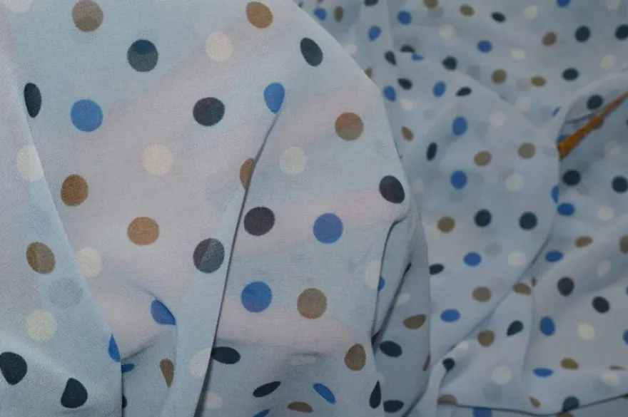 TESSUTO GEORGETTE POIS AZZURRO