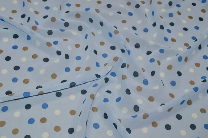 TESSUTO GEORGETTE POIS AZZURRO